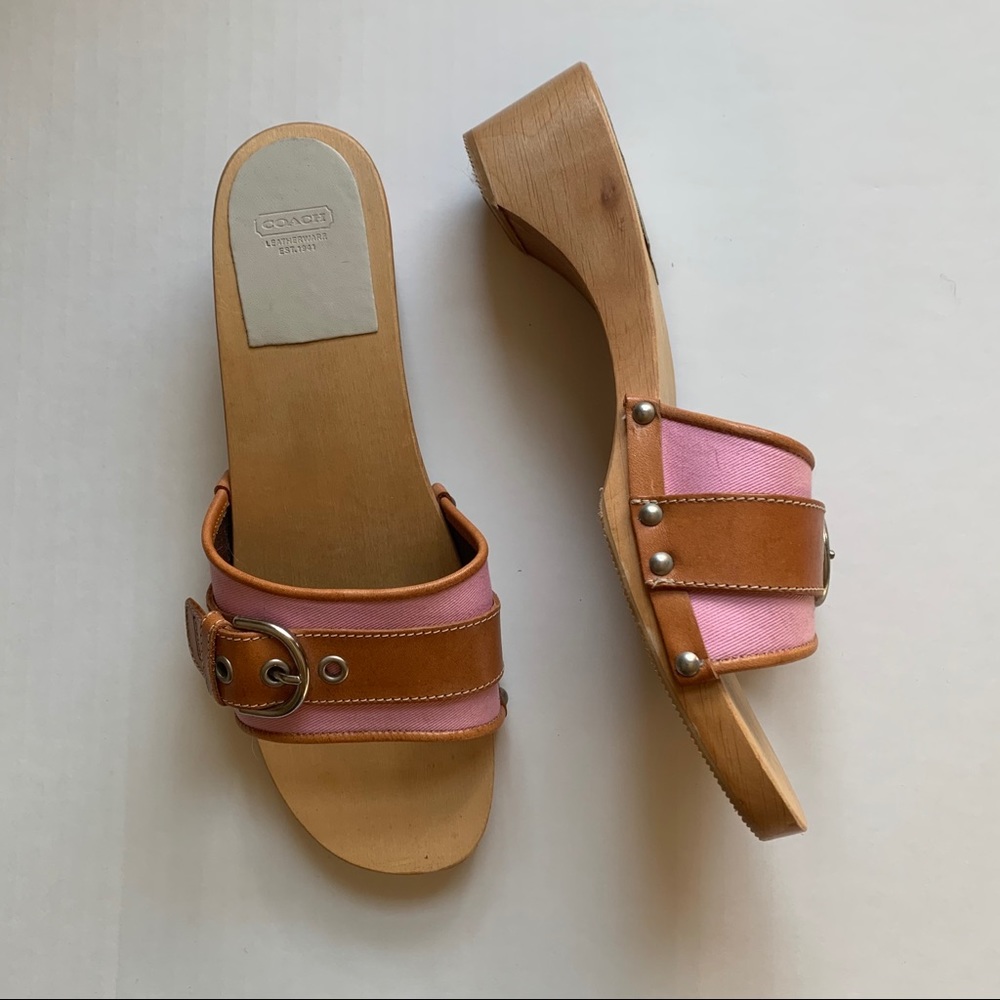 Wooden Clog Coach Sandals with Leather & Buckle